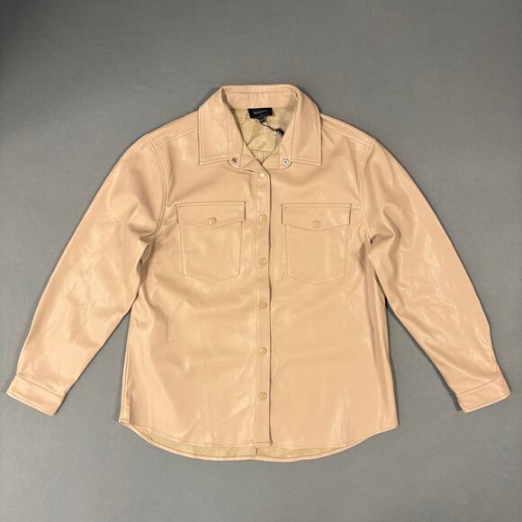 Bardot Frida Vegan Leather Shirt Medium‎ in Beige Shacket Faux Leather - Picture 1 of 15